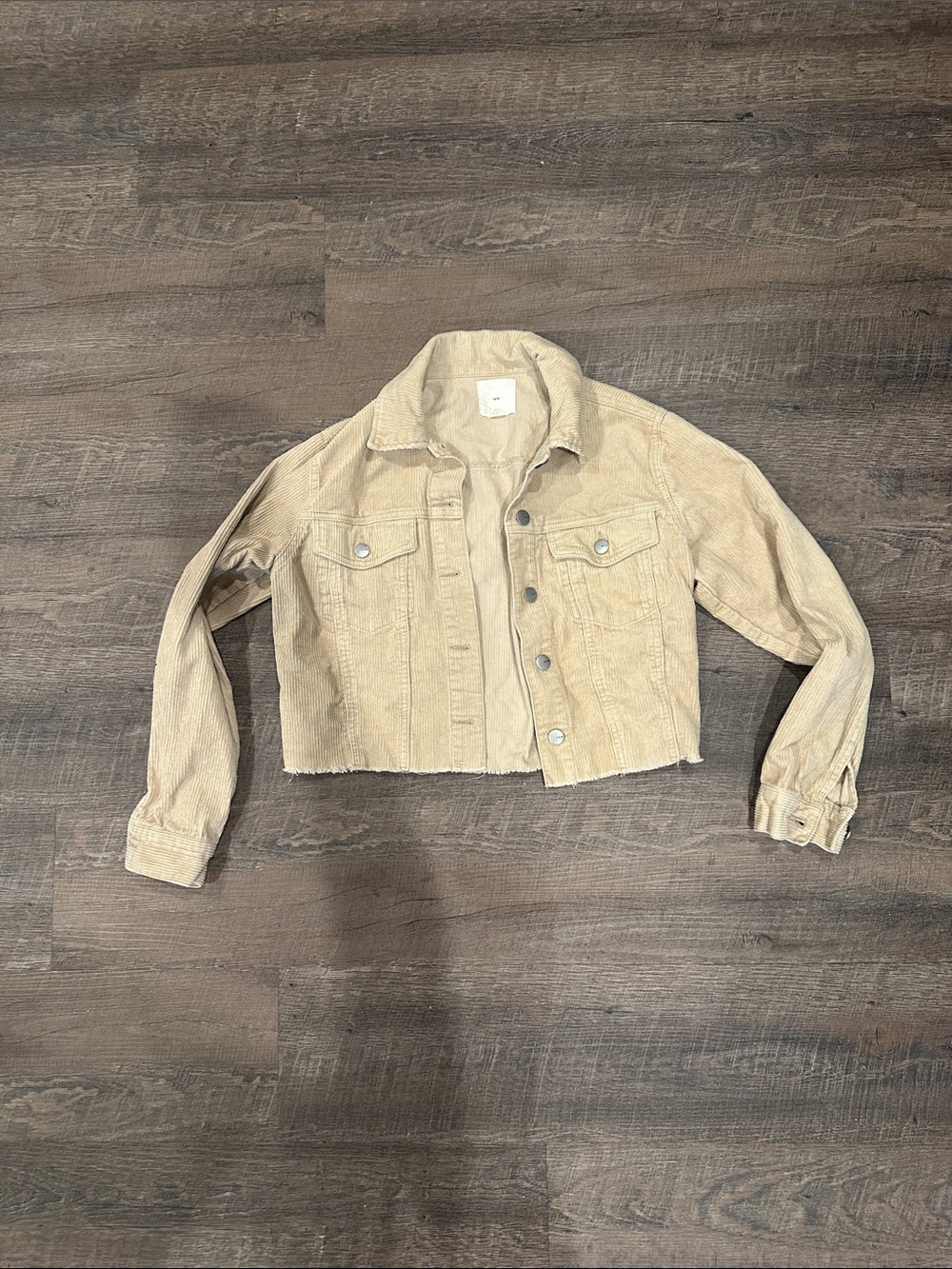 Cropped Corduroy Jean Jacket in Beige